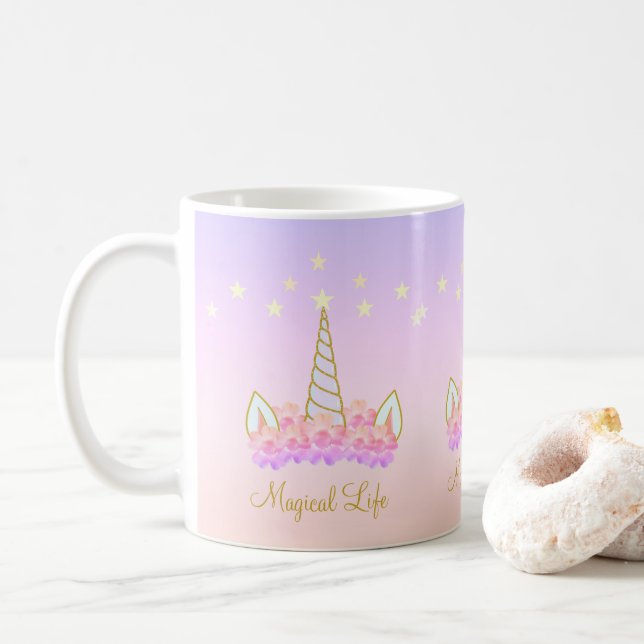 Taza De Café Flores y estrellas de unicornio (Con donut)