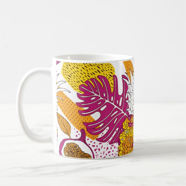 Taza De Café Flores y frutas tropicales, impresión exótica bril (Izquierda)
