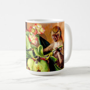 Taza De Café Flores y fruto de Mangostán; Mono de Singapur