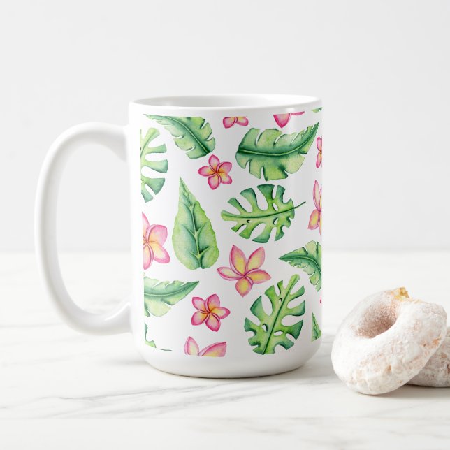 Taza De Café Flores Y Hojas De Estilo Tropical (Con donut)