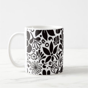 Taza De Café Flores y hojas silvestres en negrita L blanco negr