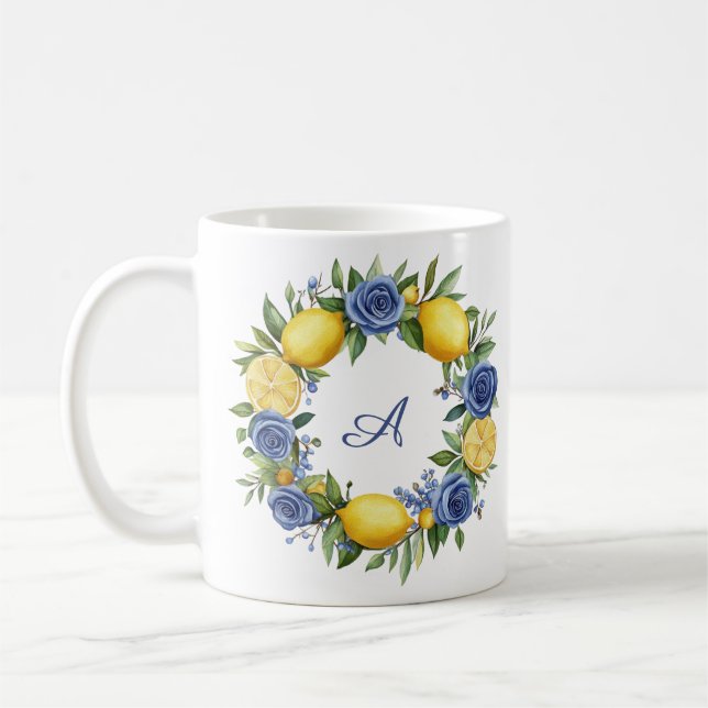 Taza De Café Flores y limones azules de Amalfi (Izquierda)