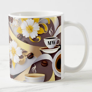 Taza De Café Flores y listones elegantes de café amarillo