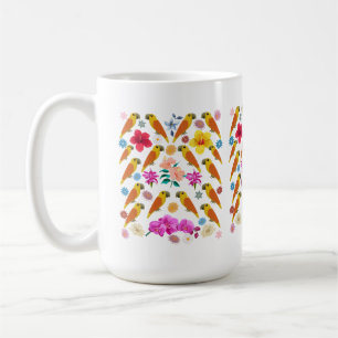 Taza De Café Flores y loros