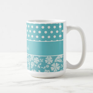 Taza De Café Flores y lunares de la turquesa