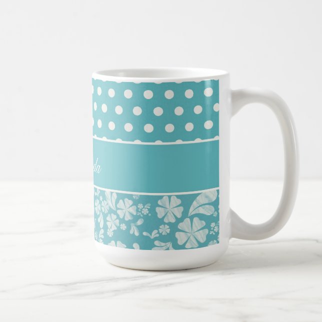 Taza De Café Flores y lunares de la turquesa (Derecha)