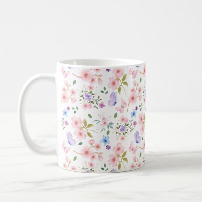 Taza De Café Flores y Mariposas (Izquierda)