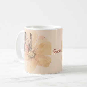 Taza De Café Flores y mariposas acuarelas personalizadas