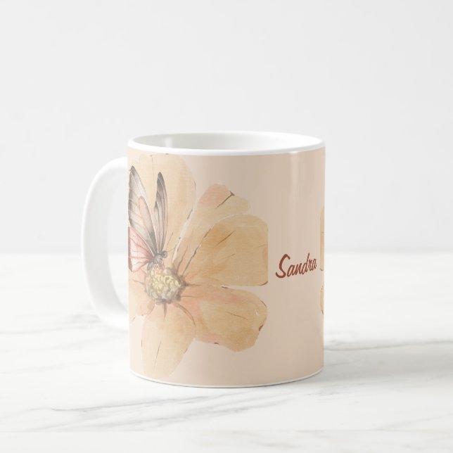 Taza De Café Flores y mariposas acuarelas personalizadas (Anverso izquierdo)