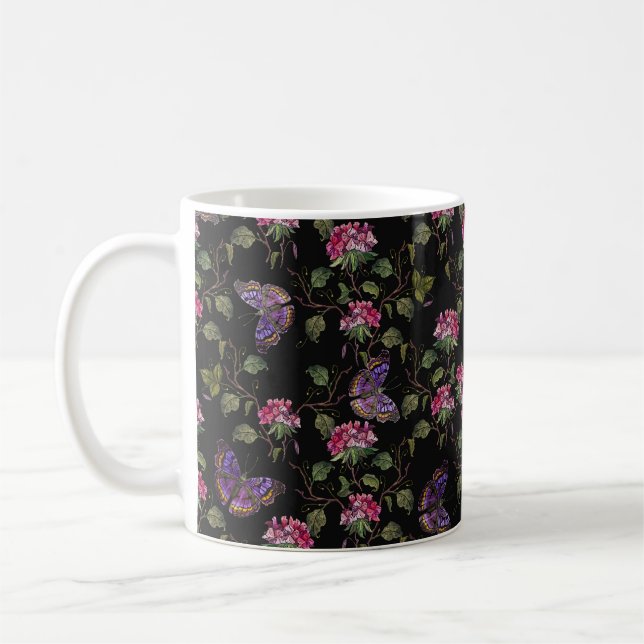 Taza De Café Flores y mariposas de datura de bordado sin fisura (Izquierda)