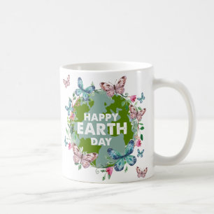 TAZA DE CAFÉ FLORES Y MARIPOSAS FELICES DÍA DE LA TIERRA 2024