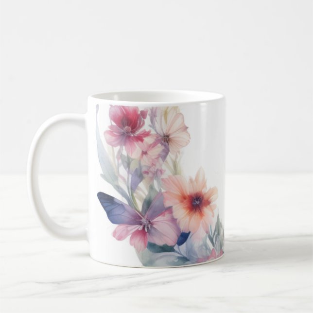 Taza De Café Flores y mariposas Mug B (Izquierda)