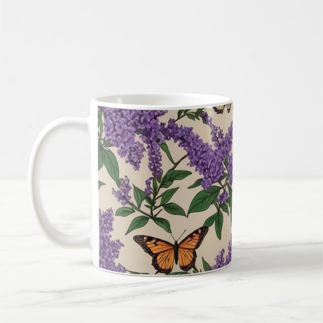 Taza De Café Flores y mariposas púrpuras de arbusto de mariposa (Izquierda)