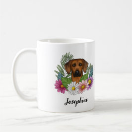 Taza De Café Flores Y Nombre De Cabeza De Perro Rhodesia Ridgeb