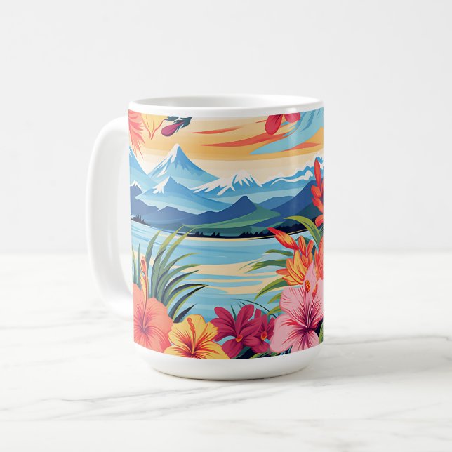 Taza De Café Flores y paisajes tropicales coloridos (Anverso izquierdo)