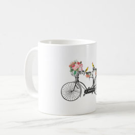 Taza De Café Flores y pájaros de bicis románticas