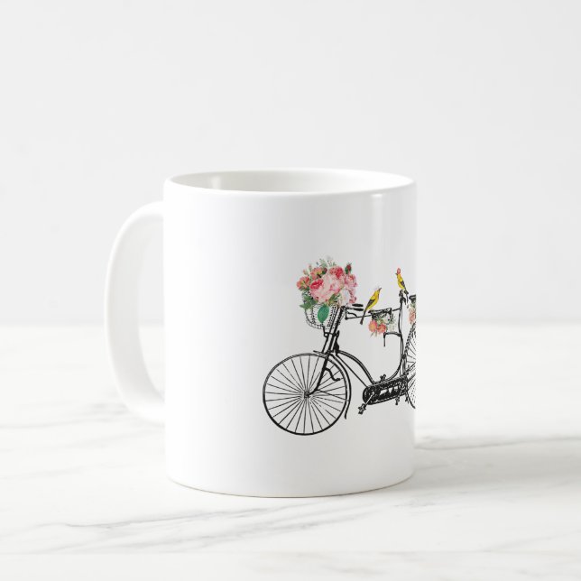 Taza De Café Flores y pájaros de bicis románticas (Anverso izquierdo)