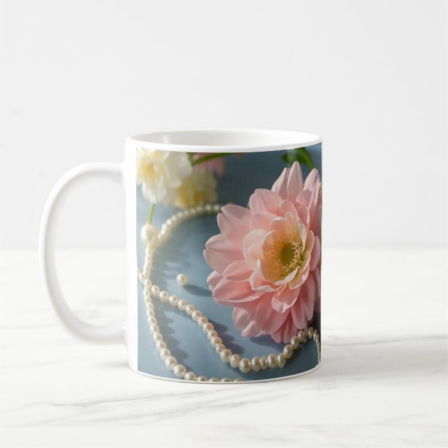Taza De Café Flores y perlas elegantes (Izquierda)