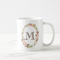 Flores y plumas de color Boho Wreath Monograma