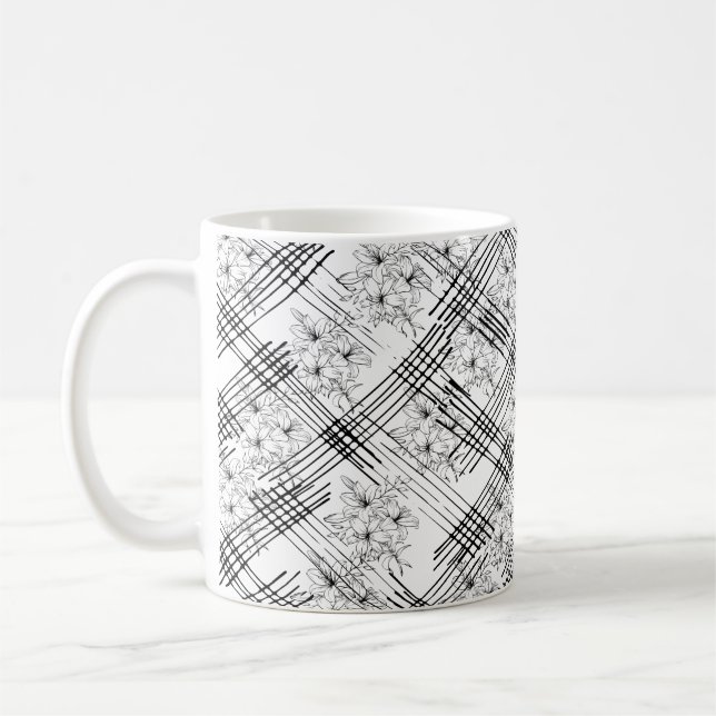 Taza De Café Flores y rayas monogramadas de moda (Izquierda)