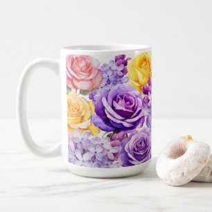Taza De Café Flores y Rosas de Lilac románticos
