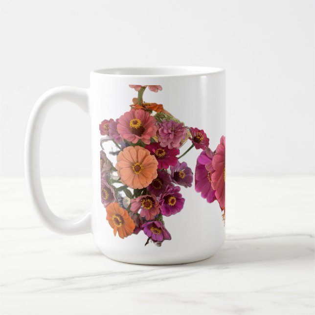 Taza De Café Flores Zinnia Maureen Girard Bouquet Sachet (Izquierda)