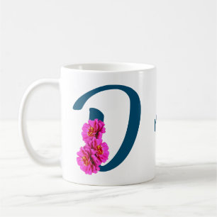 Taza De Café Flores Zinnia Monograma Inicial D Personalizado