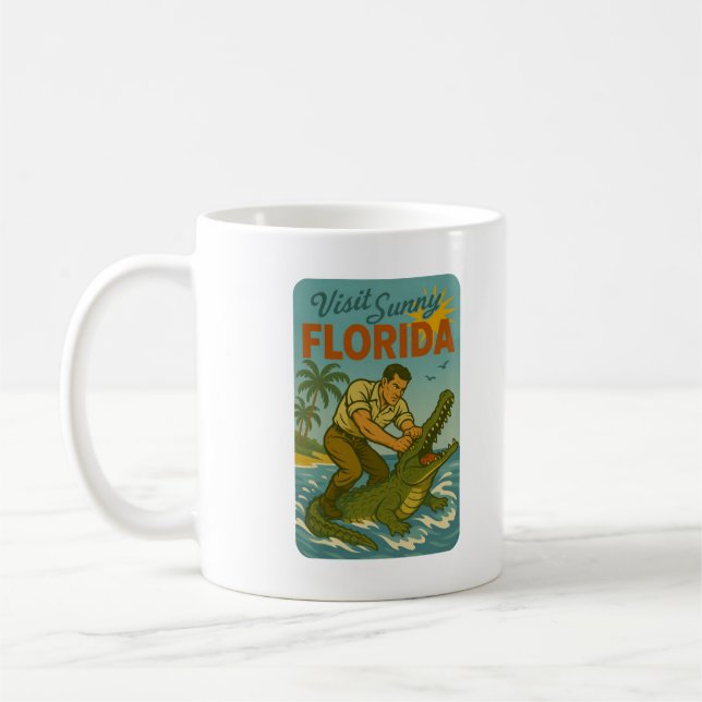 Taza De Café Florida Alligator Wrestling | Funny Retro Coastal (Izquierda)