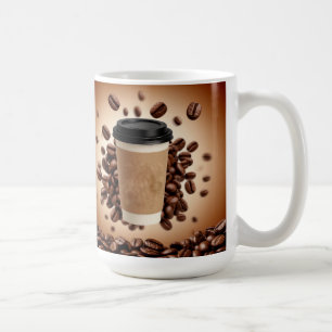 Taza de café flotante con granos de café