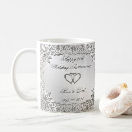 Taza De Café Flourish Silver 25° Aniversario del Boda