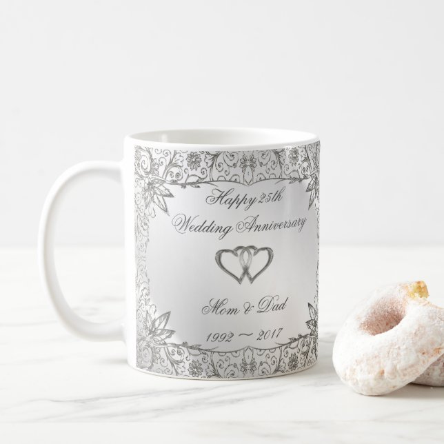 Taza De Café Flourish Silver 25° Aniversario del Boda (Con donut)
