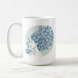 Taza De Café Flow Woman Art - Blue Tile Fusion