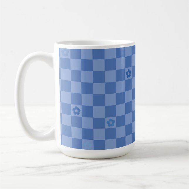 Taza De Café Flower Checkered Pattern No. 01 - Light Blue (Izquierda)