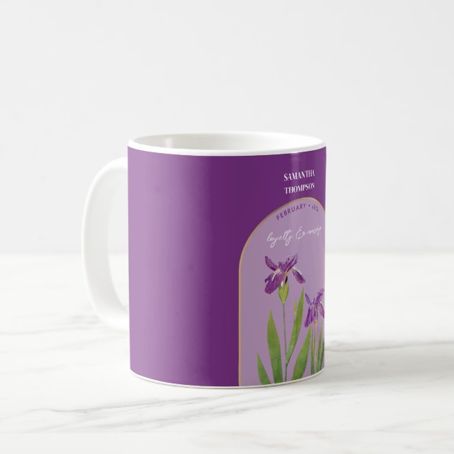 Taza De Café Flower Flower Personalizadas Mes Febrero Iris (Anverso izquierdo)