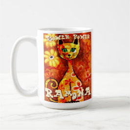 Taza De Café Flower Power Retro Whimsical Cat Personalized
