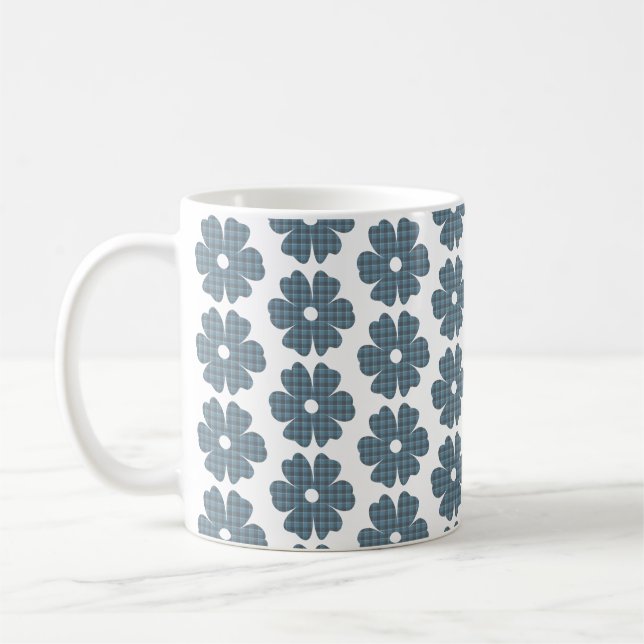 Taza De Café Flower Shape Plaid Blue Gray (Izquierda)