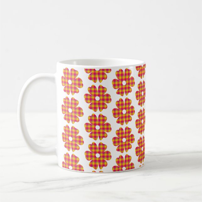 Taza De Café Flower Shape Plaid Yellow Orange Pink (Izquierda)