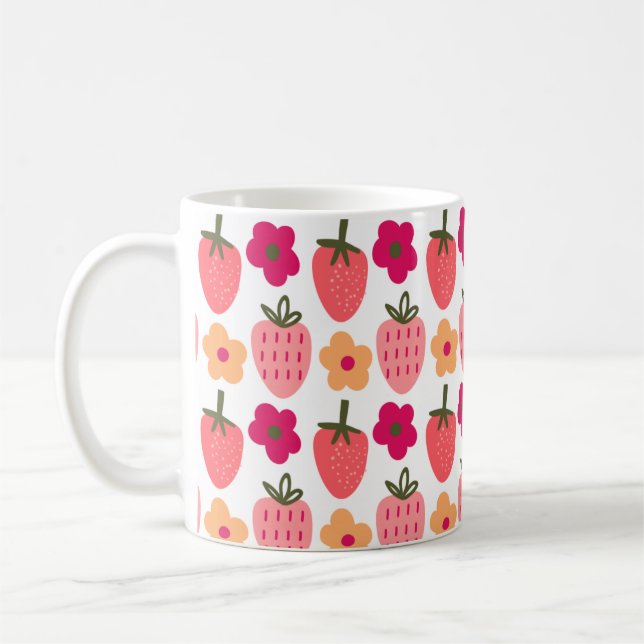Taza De Café flowers & strawberries pattern  (Izquierda)