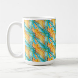 Taza De Café Flowing Marble Effect in Teal, Orange and Gold