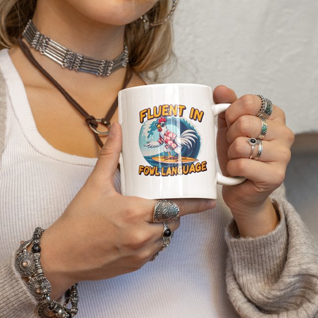 Taza De Café Fluent in Fowl Language Rooster Montando en Surf (Subido por el creador)
