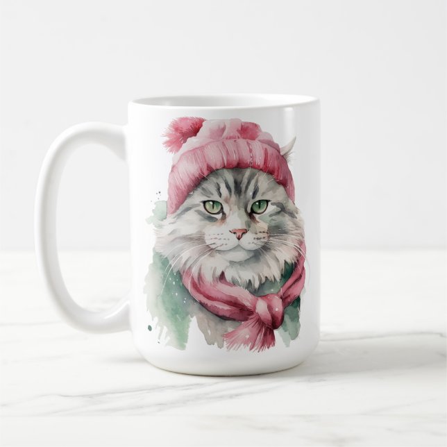 TAZA DE CAFÉ FLUFFET INVIERNO CAT VERDE Y GORRA AZUL SCARF (Izquierda)