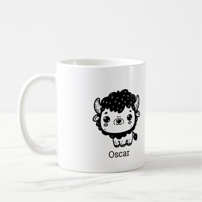 Taza De Café Fluffy Bison Baby - Kawaii Farm Animal Art (Izquierda)