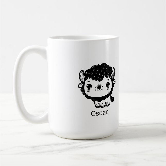 Taza De Café Fluffy Bison Baby - Kawaii Farm Animal Art (Izquierda)
