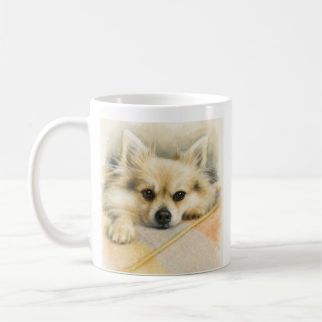 Taza De Café Fluffy Dog – Pomeranian Chihuahua Pet Portrait (Izquierda)