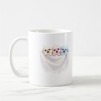 Taza De Café Fluffy Trio in Panic – Cute Pastel Creatures 