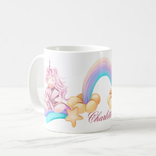 Taza De Café Fluffy unicorn mágico arcoiris nombre personalizad