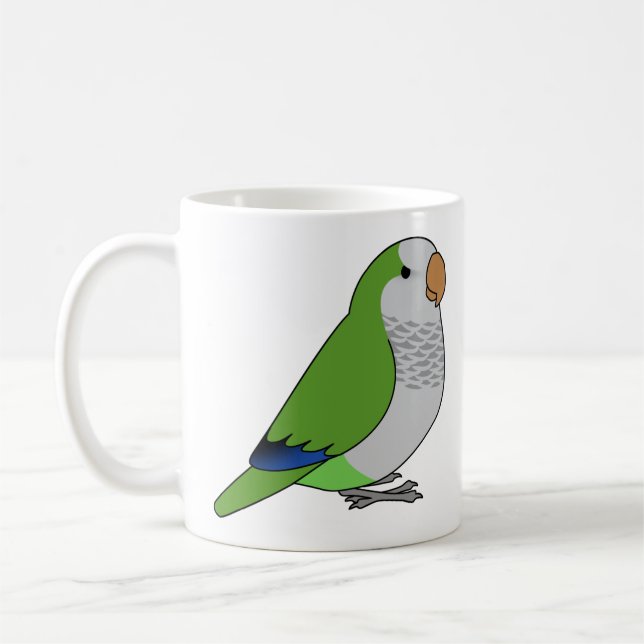 Taza De Café Fluffy wild green quaker parrot cartoon drawing (Izquierda)