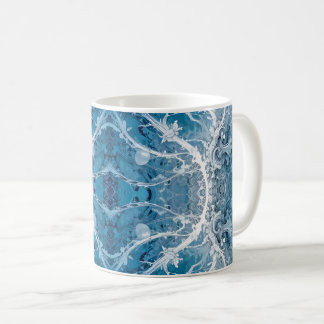 Taza De Café Flujo cósmico sagrado - Simetría plateada azul