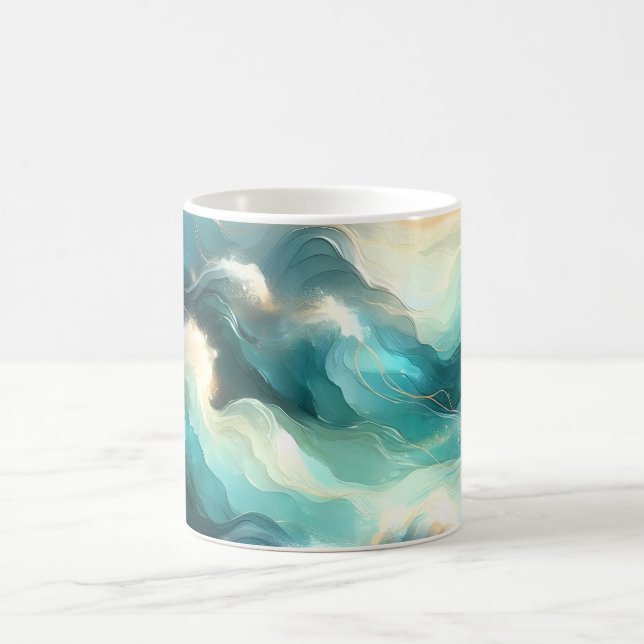Taza De Café Flujo de Océano Dorado Ondas Abstractas (Centro)