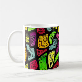 Taza De Café Fluorescent Cartoon Weird Faces Drawing